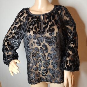 J. Crew Velvet Leopard Shimmery Burnout Long Sleeve Blouse Size XS